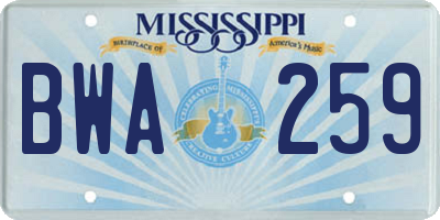 MS license plate BWA259