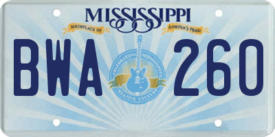 MS license plate BWA260