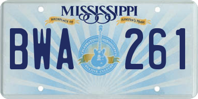 MS license plate BWA261