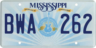 MS license plate BWA262