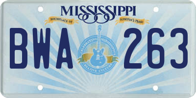 MS license plate BWA263