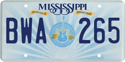 MS license plate BWA265