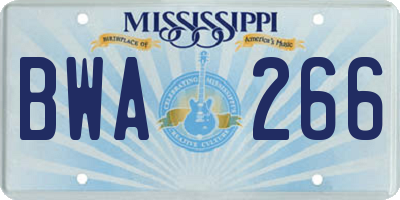 MS license plate BWA266