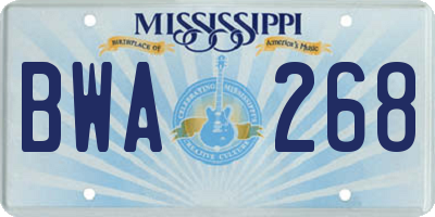 MS license plate BWA268