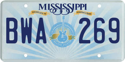 MS license plate BWA269
