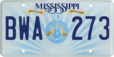 MS license plate BWA273
