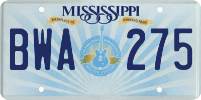 MS license plate BWA275