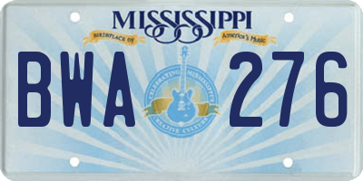 MS license plate BWA276