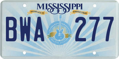 MS license plate BWA277