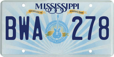 MS license plate BWA278
