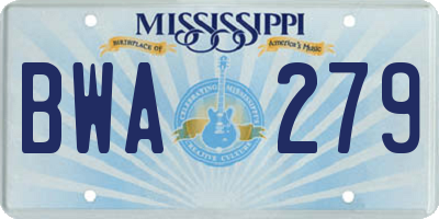 MS license plate BWA279