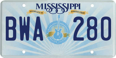 MS license plate BWA280