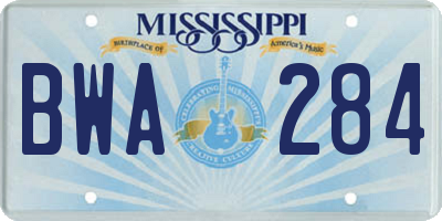 MS license plate BWA284