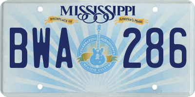 MS license plate BWA286