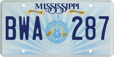 MS license plate BWA287