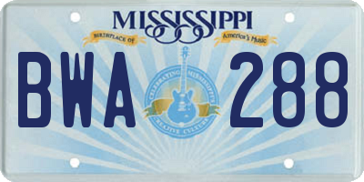 MS license plate BWA288