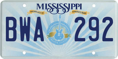 MS license plate BWA292