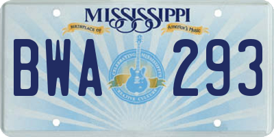 MS license plate BWA293