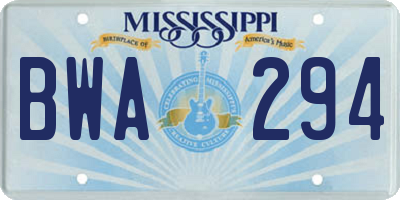 MS license plate BWA294