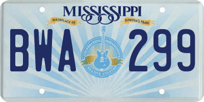 MS license plate BWA299