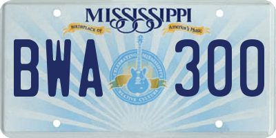 MS license plate BWA300