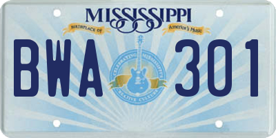 MS license plate BWA301