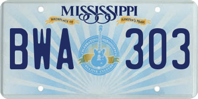 MS license plate BWA303