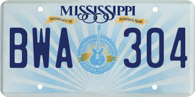 MS license plate BWA304
