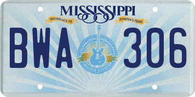 MS license plate BWA306