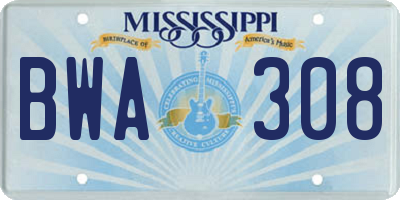 MS license plate BWA308