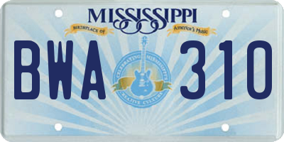 MS license plate BWA310