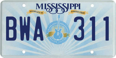 MS license plate BWA311