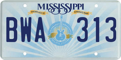 MS license plate BWA313