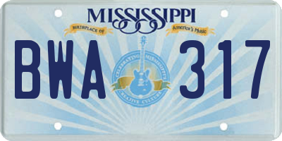 MS license plate BWA317
