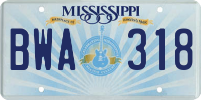 MS license plate BWA318