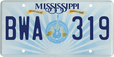 MS license plate BWA319