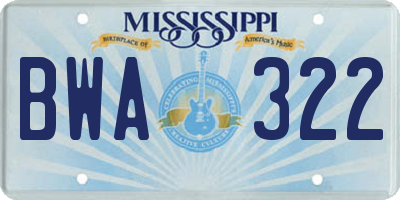 MS license plate BWA322