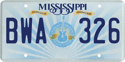 MS license plate BWA326