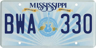 MS license plate BWA330