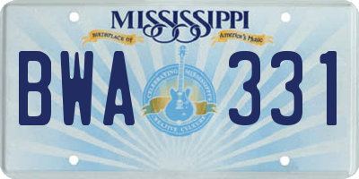 MS license plate BWA331