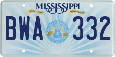 MS license plate BWA332