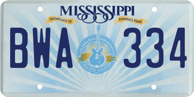 MS license plate BWA334