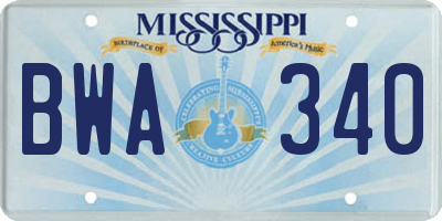 MS license plate BWA340