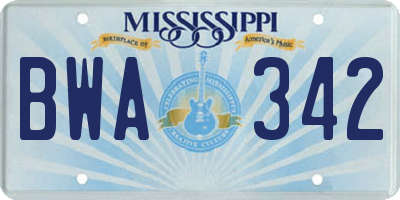 MS license plate BWA342