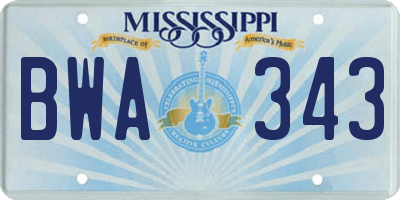 MS license plate BWA343