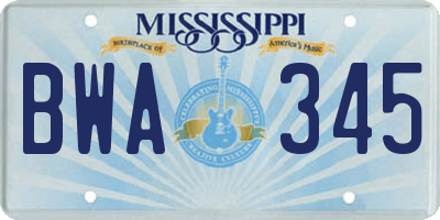 MS license plate BWA345