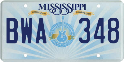 MS license plate BWA348