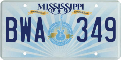 MS license plate BWA349