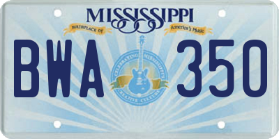 MS license plate BWA350