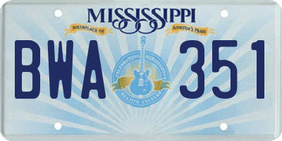 MS license plate BWA351